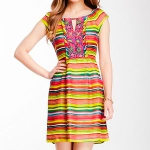 Nanette‎ Lepore Mamacita Linen & Silk Blend Frock Beaded Shift Dress Size 0